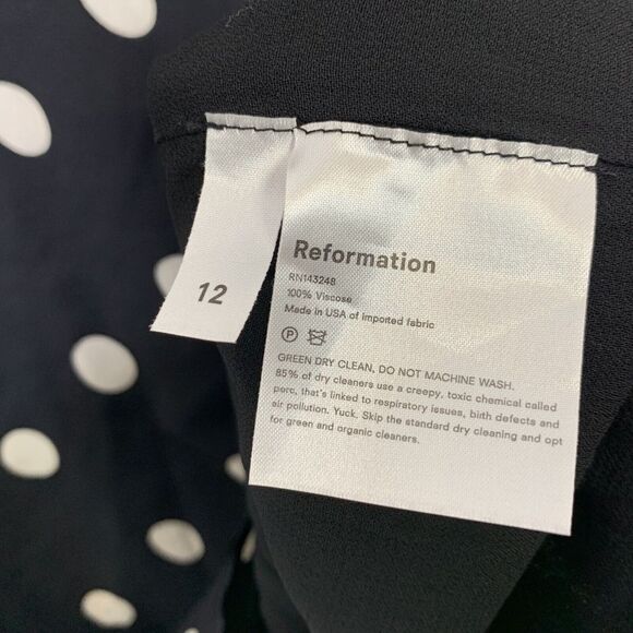 Reformation Fox Dress ES Sz 12 L Black White Polka Dot Mini Tie Neck Ruffl… - Picture 9 of 11